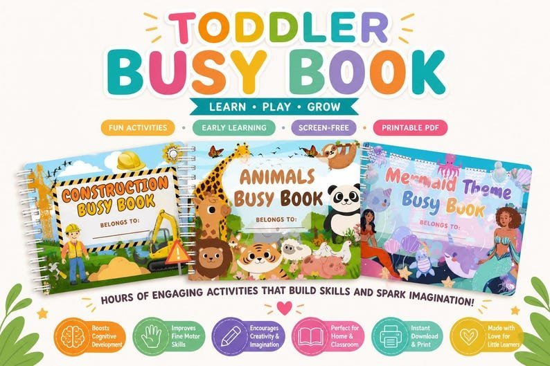 Toddler Busy Book Printable – Montessori Learning Binder for Preschool Activities, Kids Quiet Book & Homeschool Resources