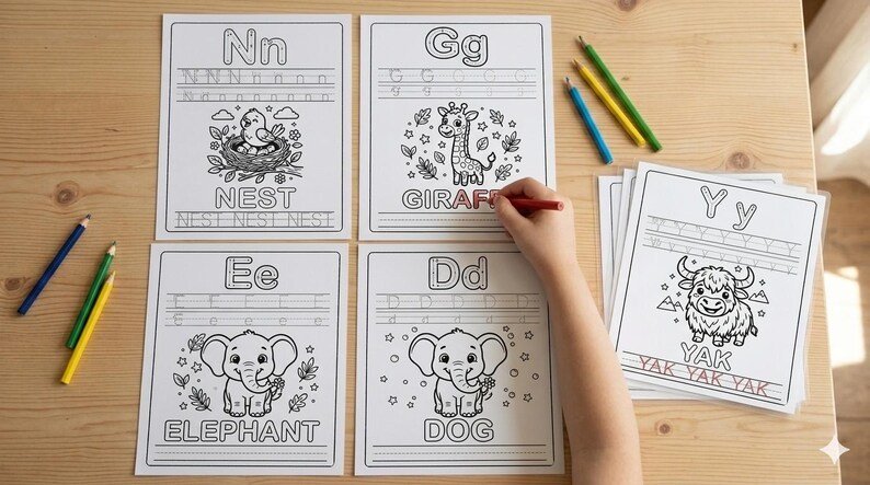 ABC Alphabet Coloring Book for Kids | 26 Letter Tracing & Coloring Pages | Learn Letters A-Z Printable PDF | Preschool Kindergarten Workbook