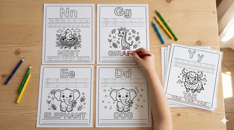 Alphabet Coloring Book for Kids Coloring Pages Printable PDF Preschool Learning Workbook | Kindergarten Homeschool Activity Instant Download