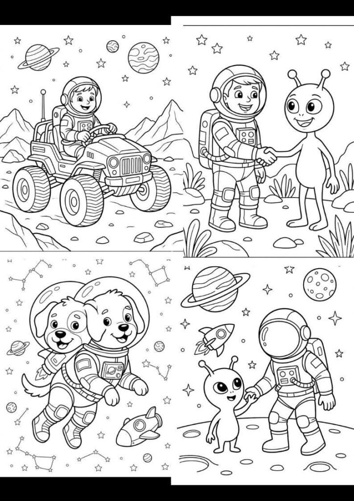 Space Adventure Coloring Book for Kids – 80 Printable Pages | Astronauts, Planets Coloring Pages, Preschool Activity Book, Instant Download
