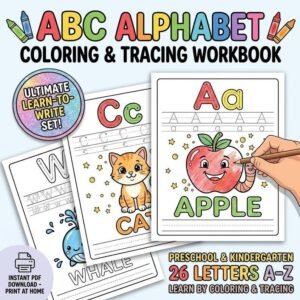 Alphabet Coloring Book for Kids Coloring Pages Printable PDF Preschool Learning Workbook | Kindergarten Homeschool Activity Instant Download