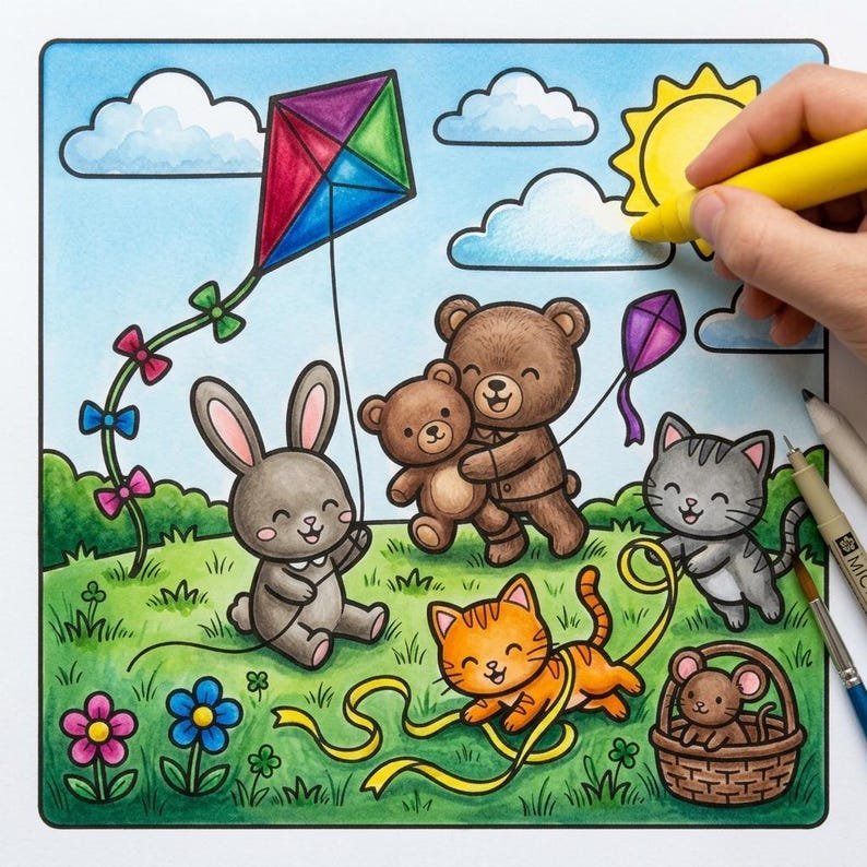 Cute Animal Coloring Book for Kids, Cozy Friends Bold and Easy Printable Coloring Pages