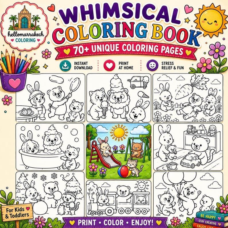 Cute Animal Coloring Book for Kids, Cozy Friends Bold and Easy Printable Coloring Pages