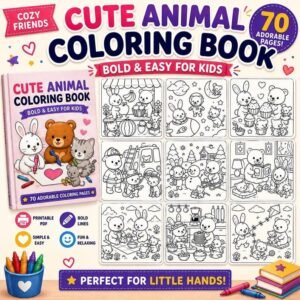 Bold and Easy Coloring Book for Kids, Cute Animal Friends Printable Coloring Pages