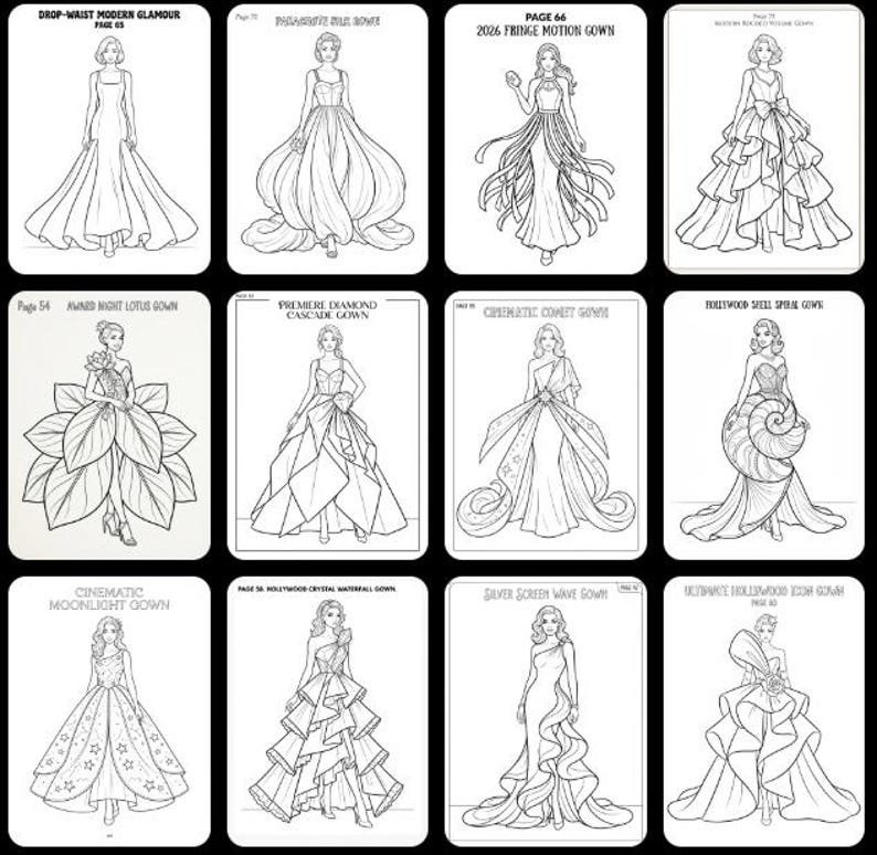 200+ Fashion Coloring Pages, Fashion Coloring Book for Adults & Teens, Elegant Dress Gown Coloring Pages, Printable PDF Download