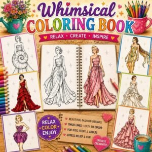 Dress Coloring Pages, Fashion Coloring Book 200+ Printable Gowns & Couture Designs, Adults Teens, Grayscale PDF Instant Download