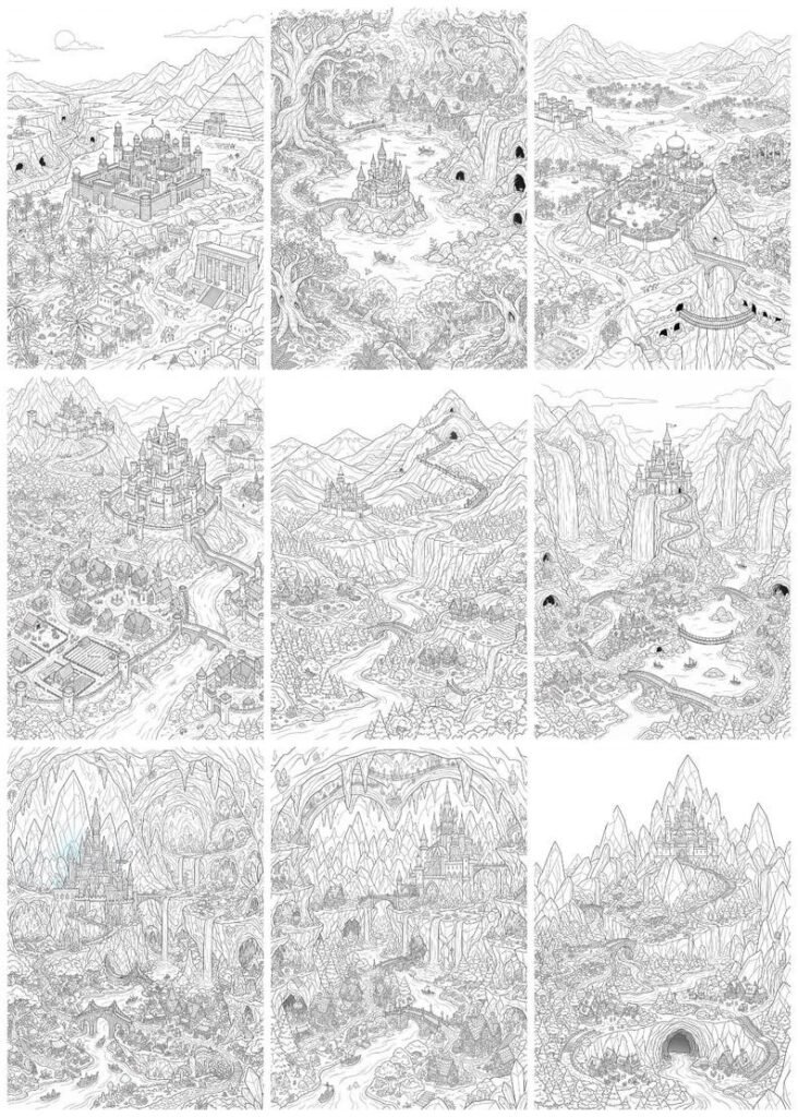 200 Map Coloring Pages, Printable Fantasy Maps, Adventure Coloring Book, Magical Kingdom Maps, Adult Coloring, (PDF Download)