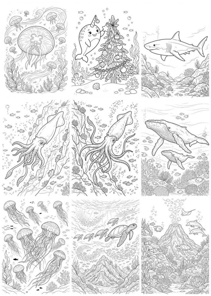 300 Ocean Coloring Pages for Adults & Kids, Sea Creatures Marine Life Coloring Book, Under the Sea Printable A4 PDF, Instant Download
