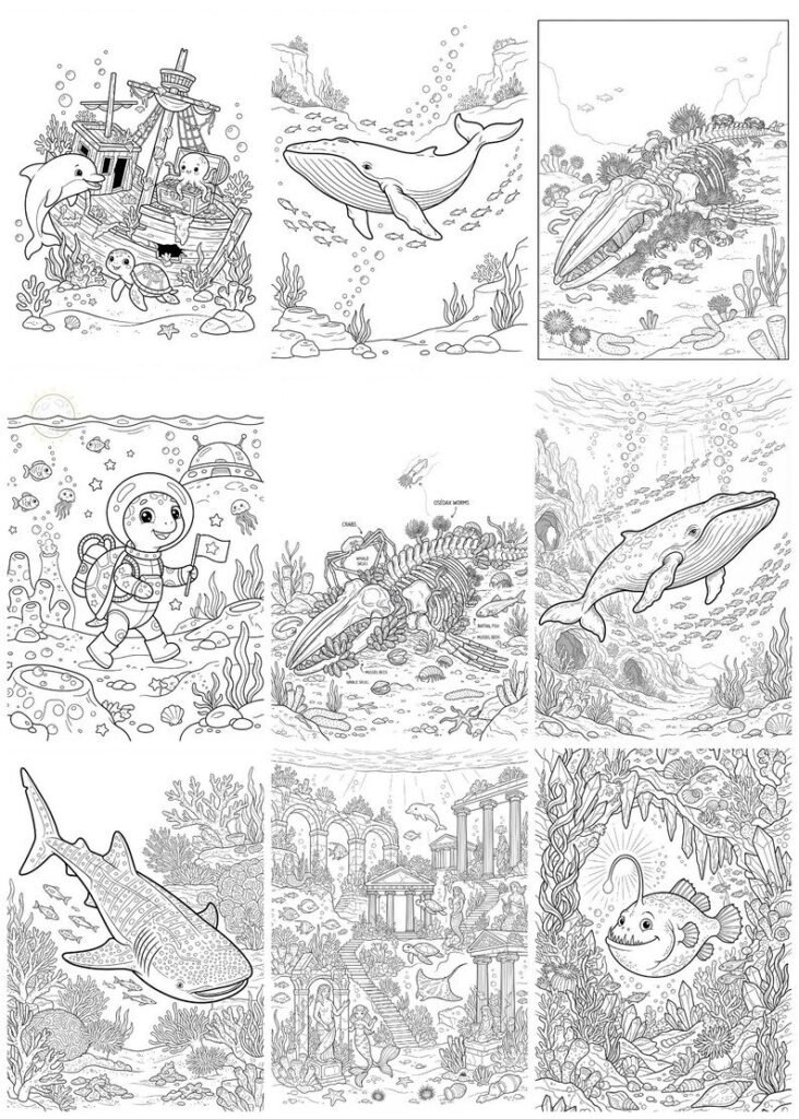 300 Ocean Coloring Pages for Adults & Kids, Sea Creatures Marine Life Coloring Book, Under the Sea Printable A4 PDF, Instant Download