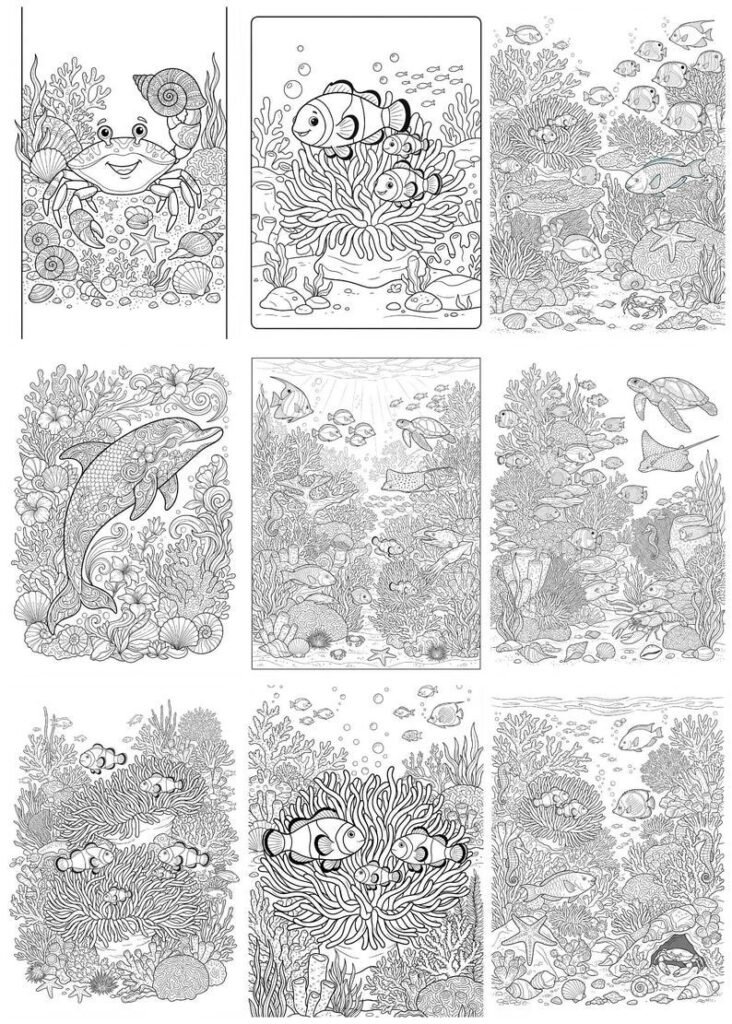 300 Ocean Coloring Pages, Adult Coloring Book, Sea Creatures, Marine Life, Stress Relief Coloring Sheets, Printable PDF Digital Download
