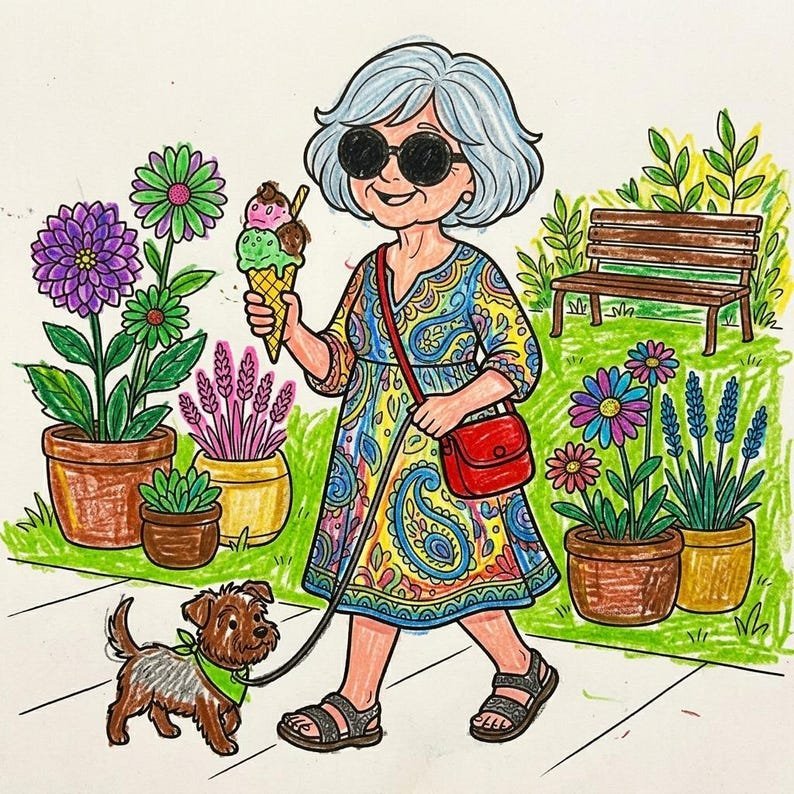 Coloring Book for Adults | Fun Older Women Coloring Pages | Whimsical Cozy Coloring | Stress Relief Printable PDF
