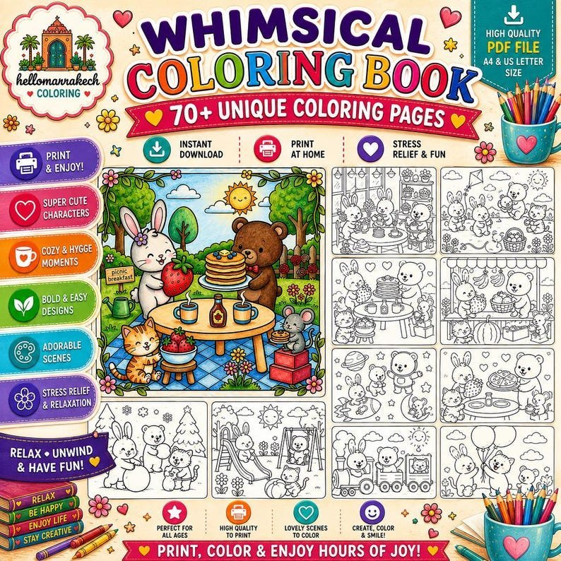 Cute Animal Coloring Book for Kids, Cozy Friends Bold and Easy Printable Coloring Pages
