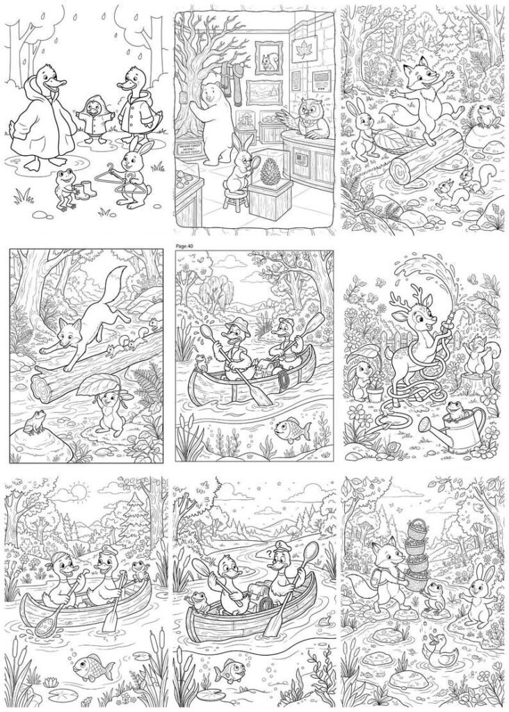 50 Funny Forest Animals Coloring Pages for Kids Ages 8, Cute Woodland Creatures Printable Coloring Book, Kids Activity Sheets