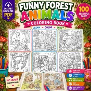 100 Forest Friends Coloring Pages for Kids, Cute Woodland Creatures Coloring Book, Printable Animal Coloring Sheets, Kids Activity