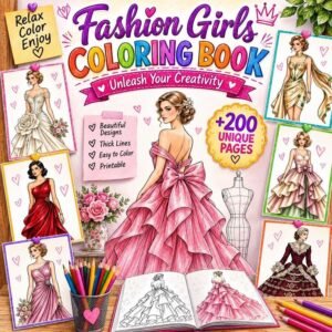 200+ Fashion Coloring Pages, Fashion Coloring Book for Adults & Teens, Elegant Dress Gown Coloring Pages, Printable PDF Download