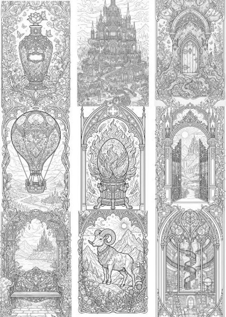 400 Stained Glass Coloring Pages, Fantasy Window Coloring Book, Gothic Art Nouveau Designs, Printable Adult Coloring Pages, Digital PDF