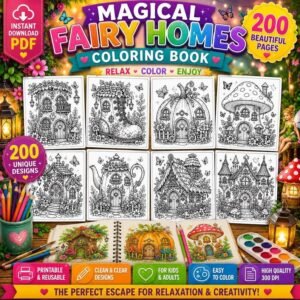 Fairy Garden Coloring Pages, Enchanted Fairy House & Mushroom Cottage Coloring Book, Printable Fantasy PDF