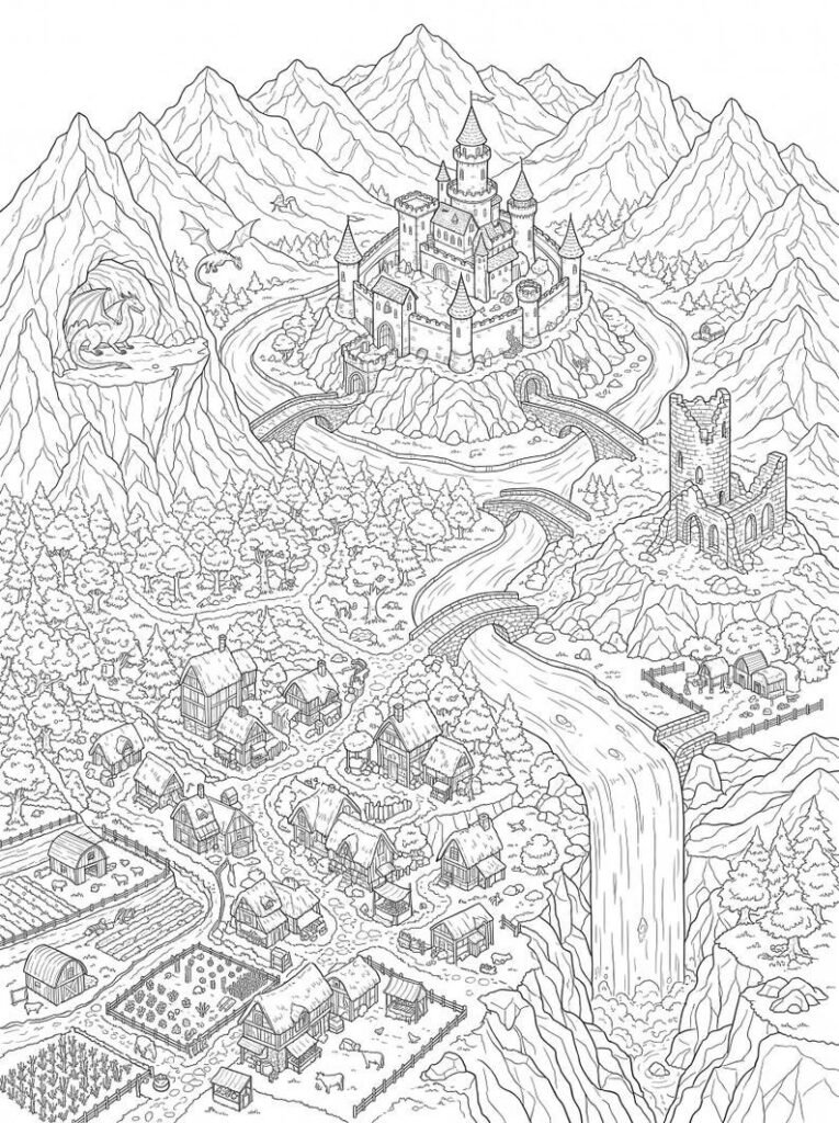 200 Enchanted Maps Coloring Pages, Magical Map Coloring Book, Printable Adventure Maps, Mystical Worlds, Adult Coloring, Digital Download