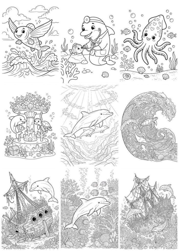 300 Under the Sea Coloring Pages Bundle, Ocean Animals & Marine Life Coloring Book for Adults and Kids, Printable A4 PDF Download