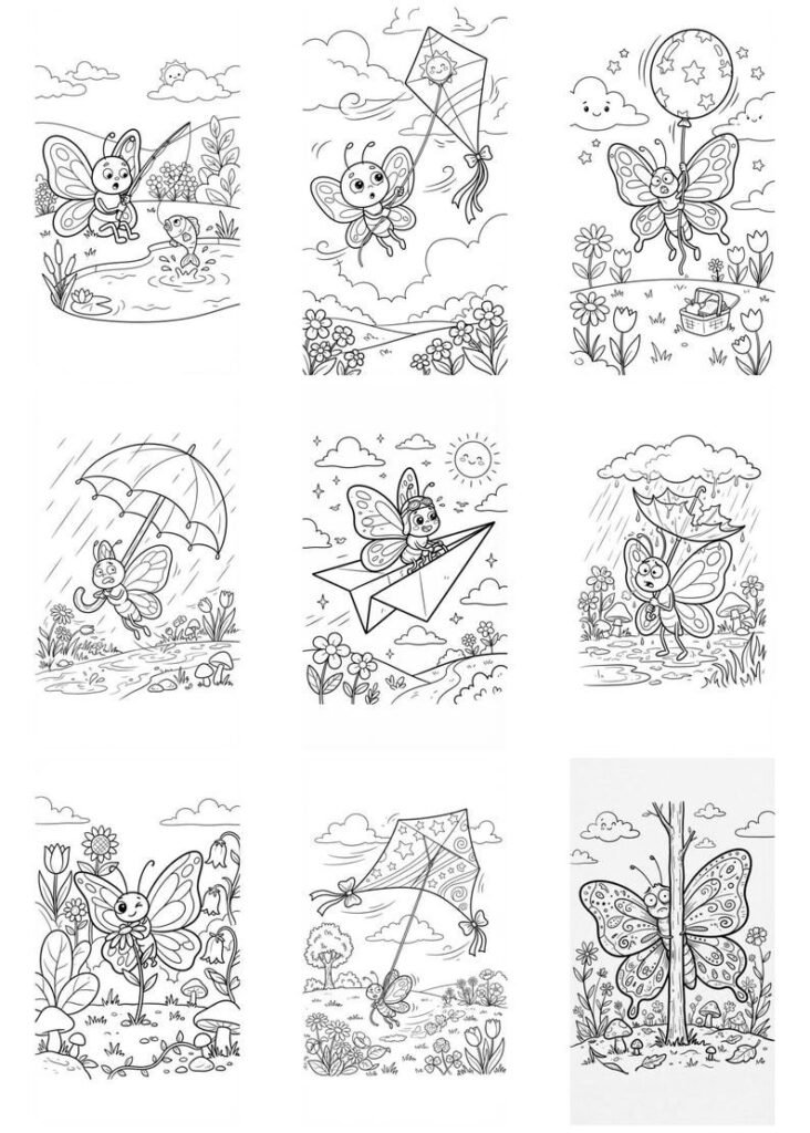 Butterfly Coloring Pages for Kids, 100 Funny Butterfly Coloring Pages, Cute Insect Coloring Book, Printable Coloring Sheets, Kids Activity