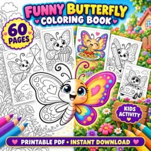 Butterfly Coloring Pages for Kids, 60 Funny Butterfly Coloring Pages, Cute Insect Coloring Book, Printable Coloring Sheets, Kids Activity