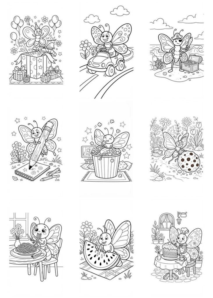 Butterfly Coloring Pages for Kids, 60 Funny Butterfly Coloring Pages, Cute Insect Coloring Book, Printable Coloring Sheets, Kids Activity