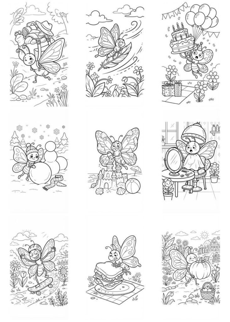 Butterfly Coloring Pages for Kids, 60 Funny Butterfly Coloring Pages, Cute Insect Coloring Book, Printable Coloring Sheets, Kids Activity