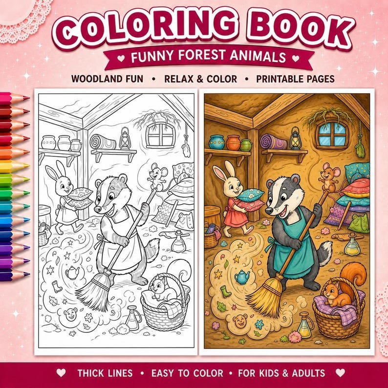 50 Funny Forest Animals Coloring Pages for Kids Ages 8, Cute Woodland Creatures Printable Coloring Book, Kids Activity Sheets