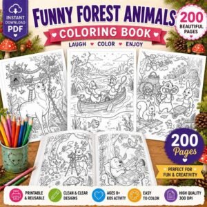 200 Forest Animals Coloring Pages, Funny Woodland Animals Coloring Book, Printable Kids Coloring Sheets, Animal Activity Book