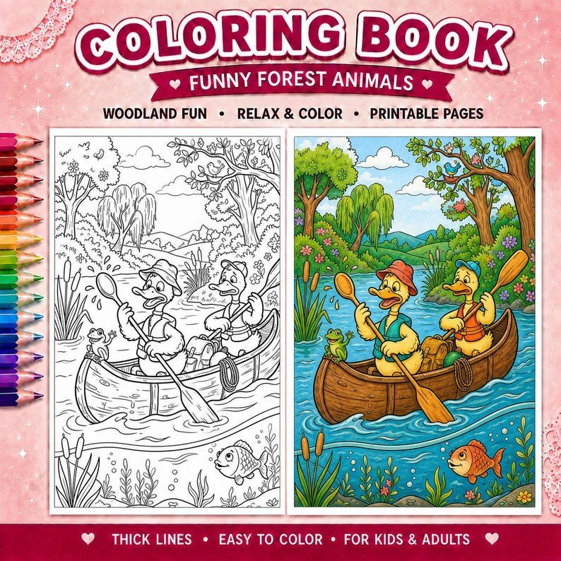100 Forest Friends Coloring Pages for Kids, Cute Woodland Creatures Coloring Book, Printable Animal Coloring Sheets, Kids Activity