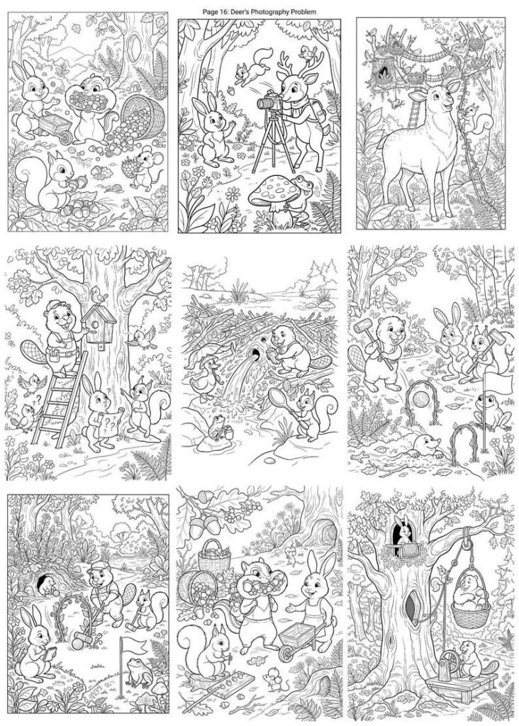 100 Forest Friends Coloring Pages for Kids, Cute Woodland Creatures Coloring Book, Printable Animal Coloring Sheets, Kids Activity