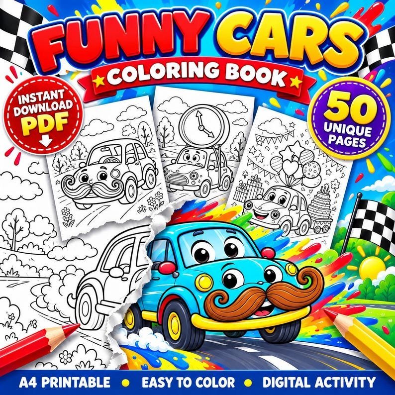50 Cute Vehicle Coloring Pages for Kids Transportation Coloring Book, Fun Car Activity Sheets, Printable Kids Activity, Digital Download