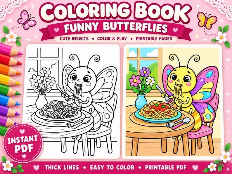 Butterfly Coloring Pages for Kids, 100 Funny Butterfly Coloring Pages, Cute Insect Coloring Book, Printable Coloring Sheets, Kids Activity