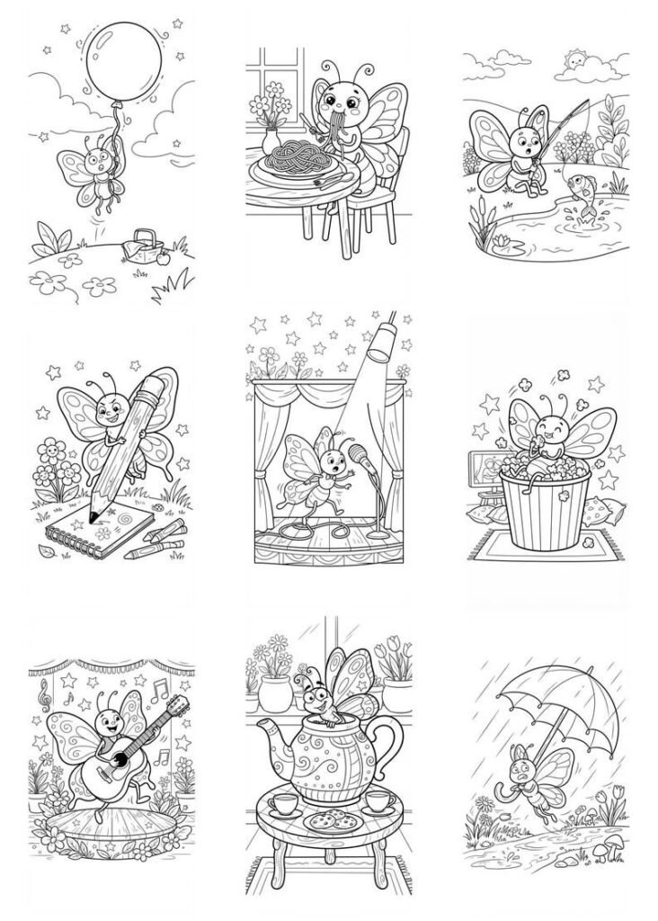 Butterfly Coloring Pages for Kids, 60 Funny Butterfly Coloring Pages, Cute Insect Coloring Book, Printable Coloring Sheets, Kids Activity