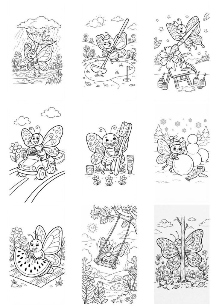 Butterfly Coloring Pages for Kids, 60 Funny Butterfly Coloring Pages, Cute Insect Coloring Book, Printable Coloring Sheets, Kids Activity
